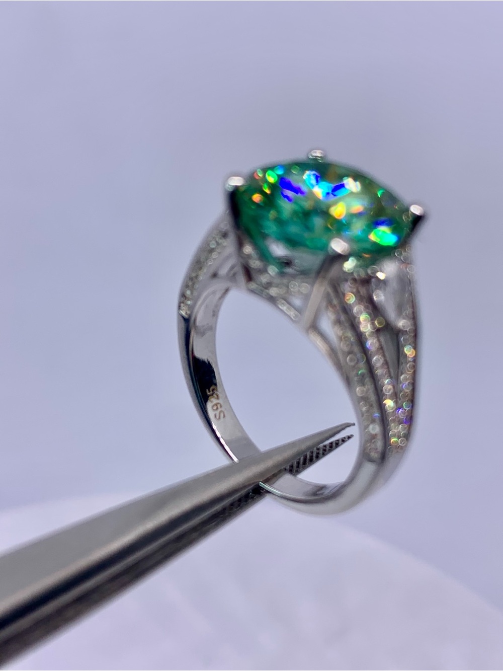 Green Blue Vintage Solitaire Moissanite Ring Women Jewelry 5 Ct 925 Silver GRA - Picture 11 of 11